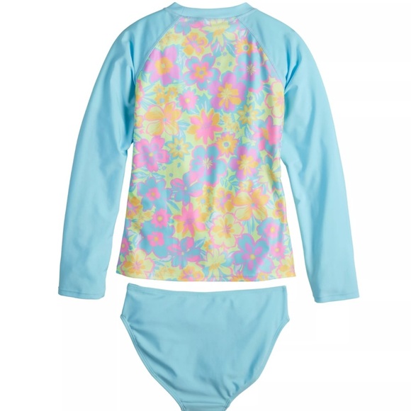 So Light Blue Floral Rashguard 2 Piece Swimsuit Set Size 12 Girls NWT - Picture 2 of 8